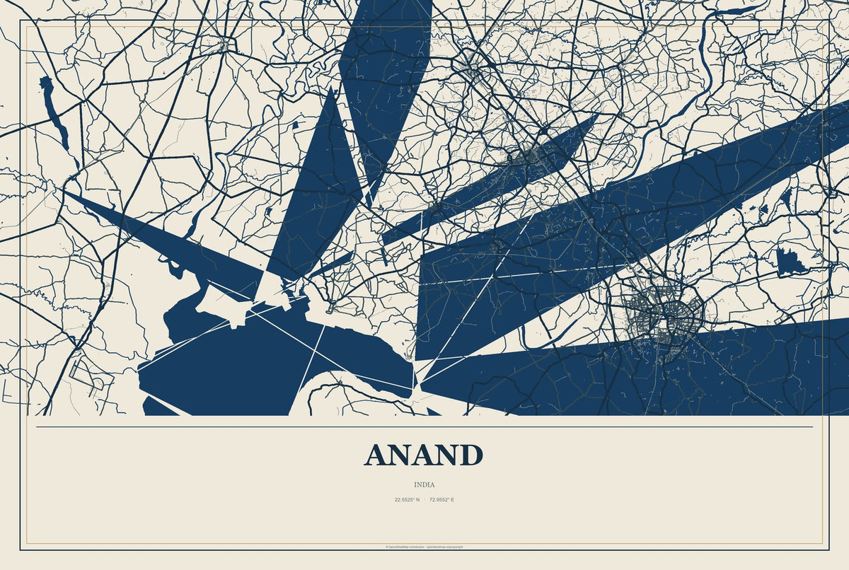 Anand, India City Map Aluminum Sign in Coastal Cutout style