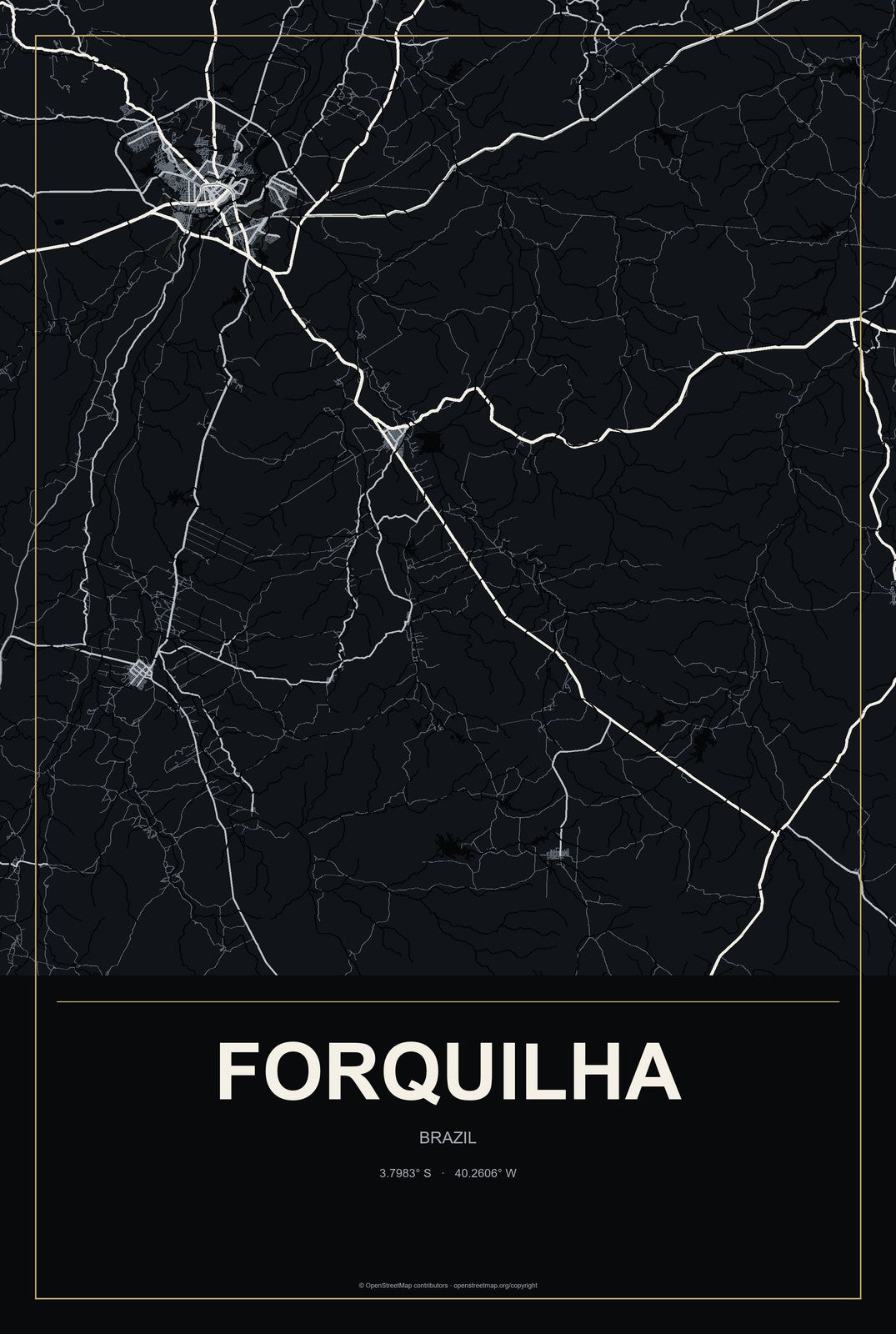 Forquilha, Brazil City Map Aluminum Sign in Metropolitan Noir style