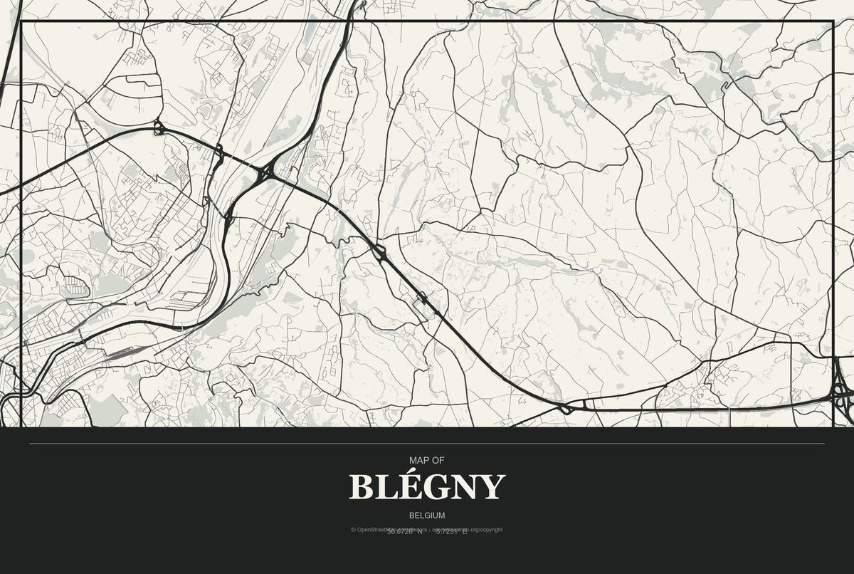 Blégny, Belgium City Map Aluminum Sign in Museum Plaque style