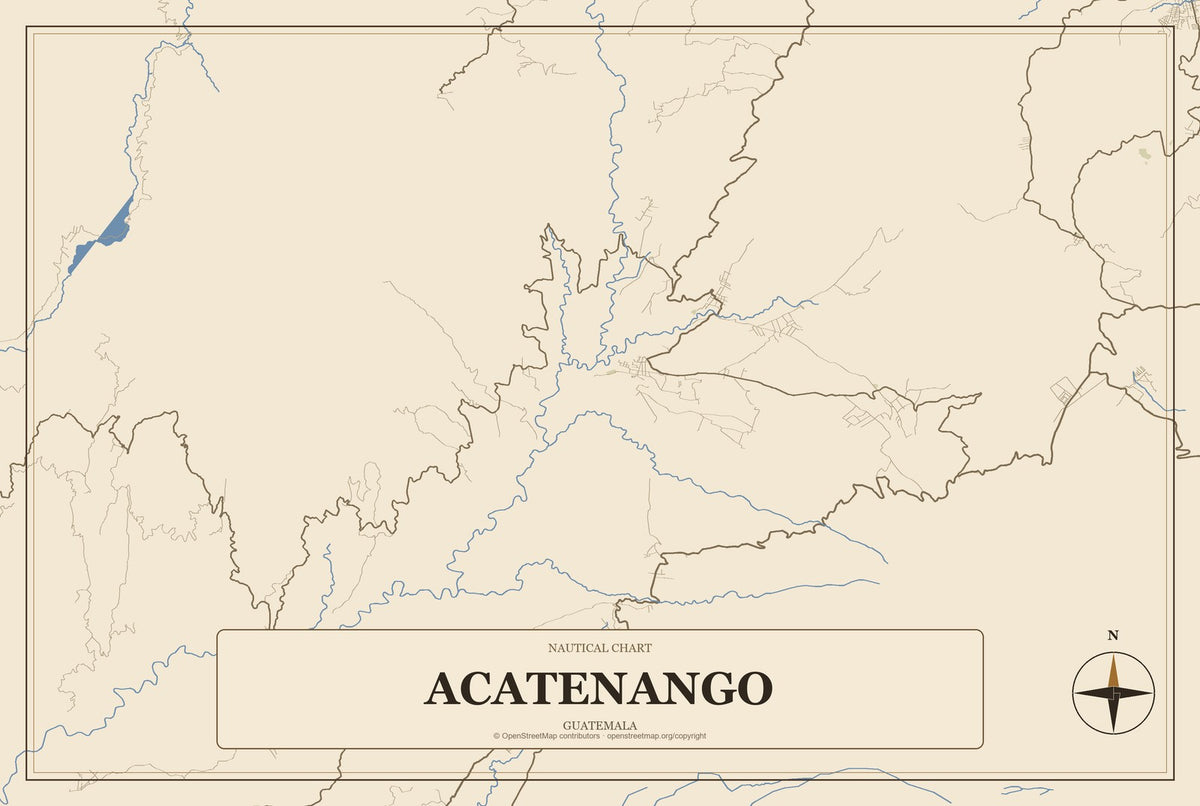 Acatenango, Guatemala City Map Aluminum Sign in Heritage Nautical style