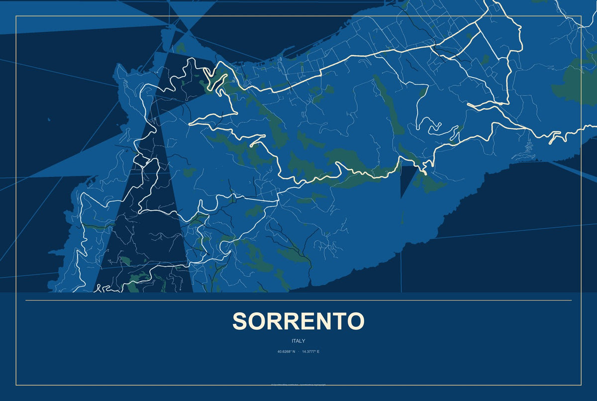 Sorrento, Italy City Map Aluminum Sign in Harbor Cobalt style