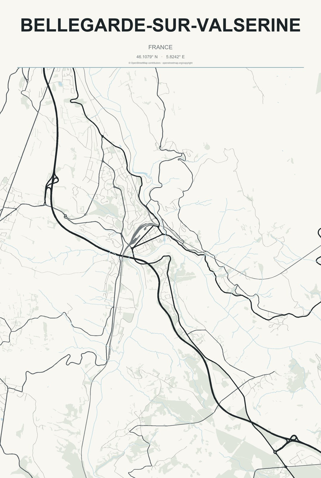Bellegarde-sur-Valserine, France City Map Aluminum Sign in Headline Atlas style