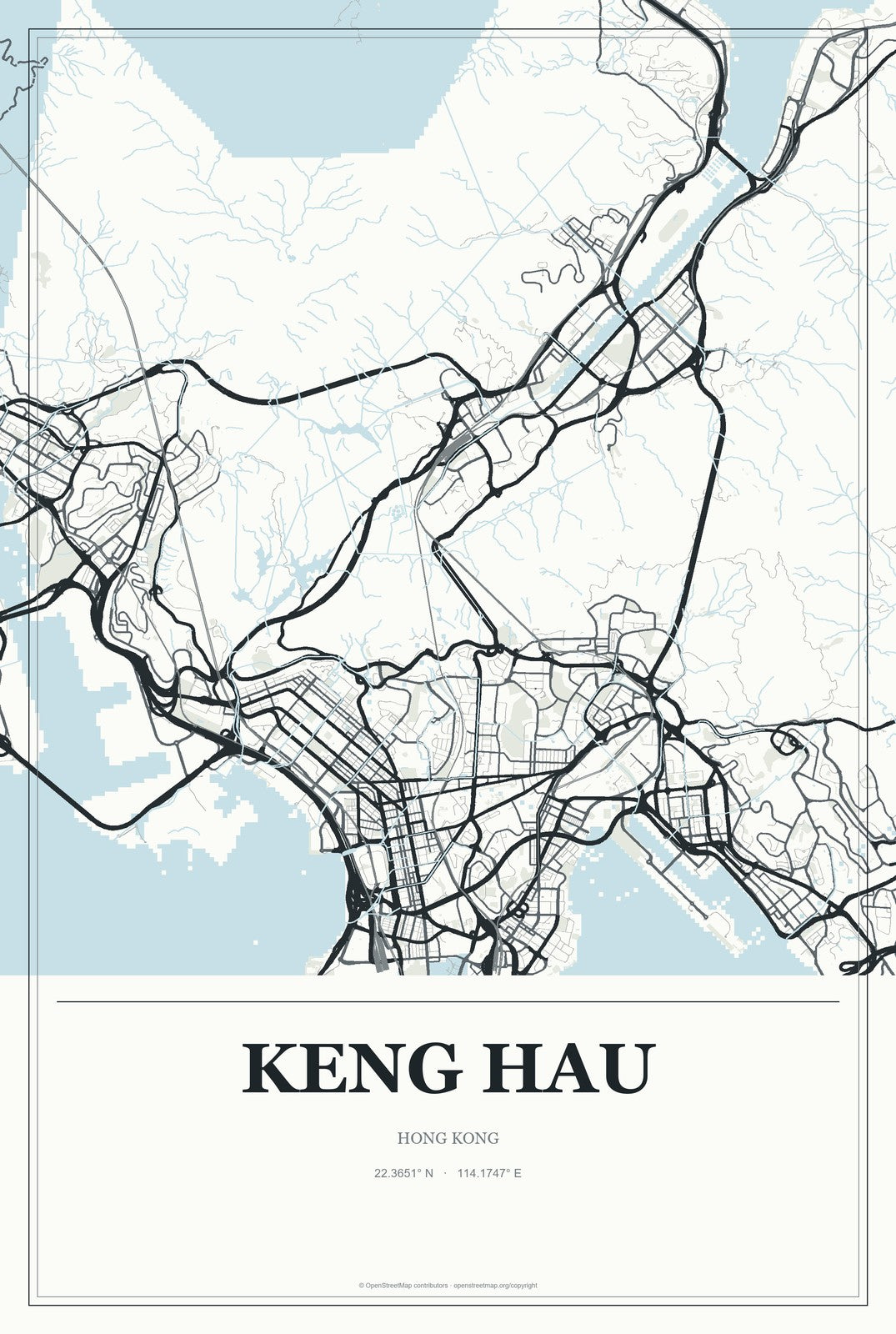 Keng Hau, Hong Kong City Map Aluminum Sign in Gallery Air style