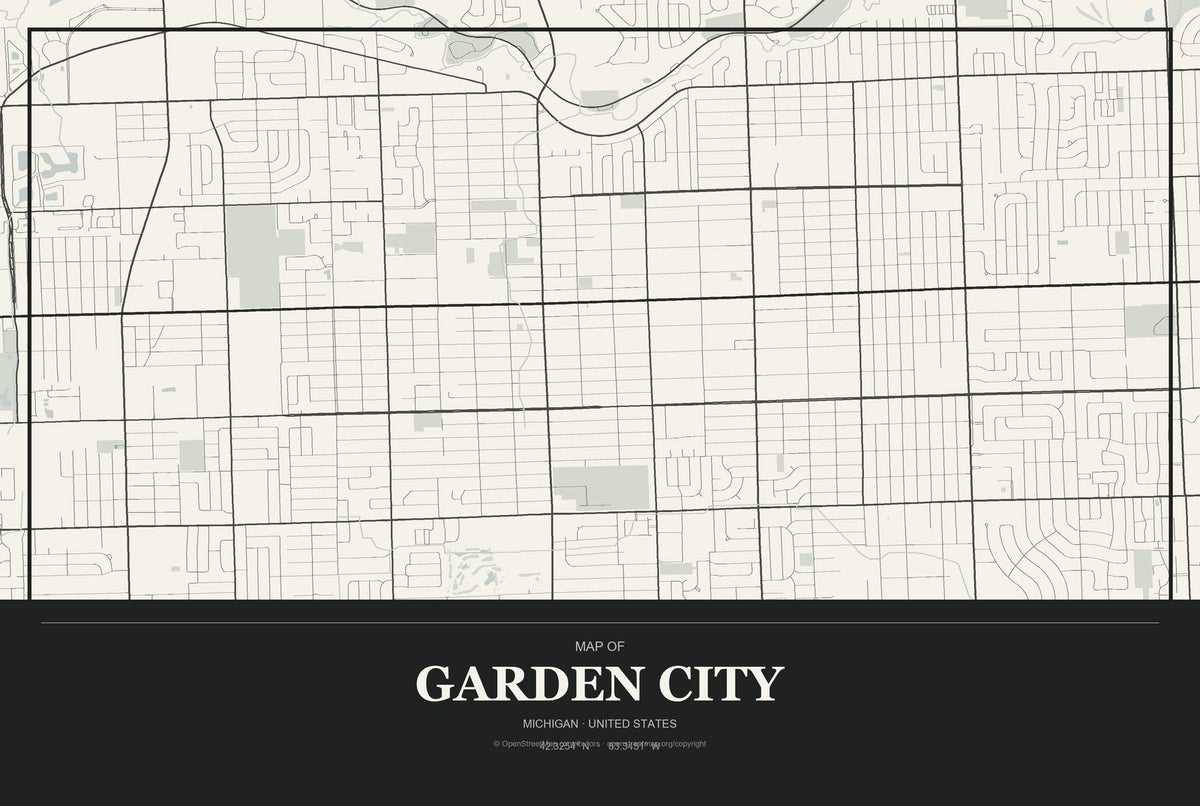 Garden City, Michigan City Map Aluminum Sign in Museum Plaque style