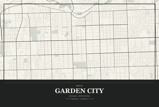 Garden City, Michigan City Map Aluminum Sign in Museum Plaque style