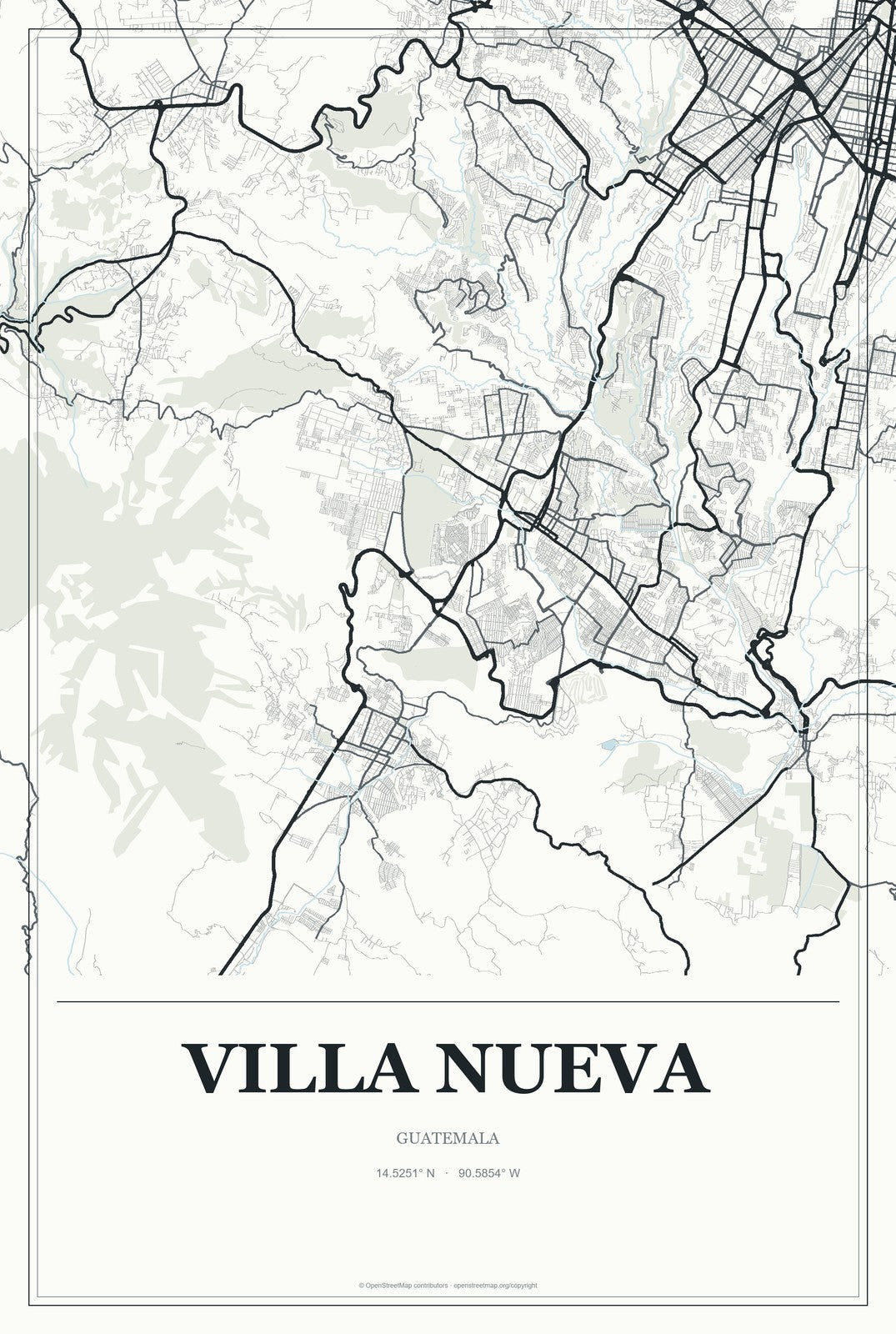 Villa Nueva, Guatemala City Map Aluminum Sign in Gallery Air style