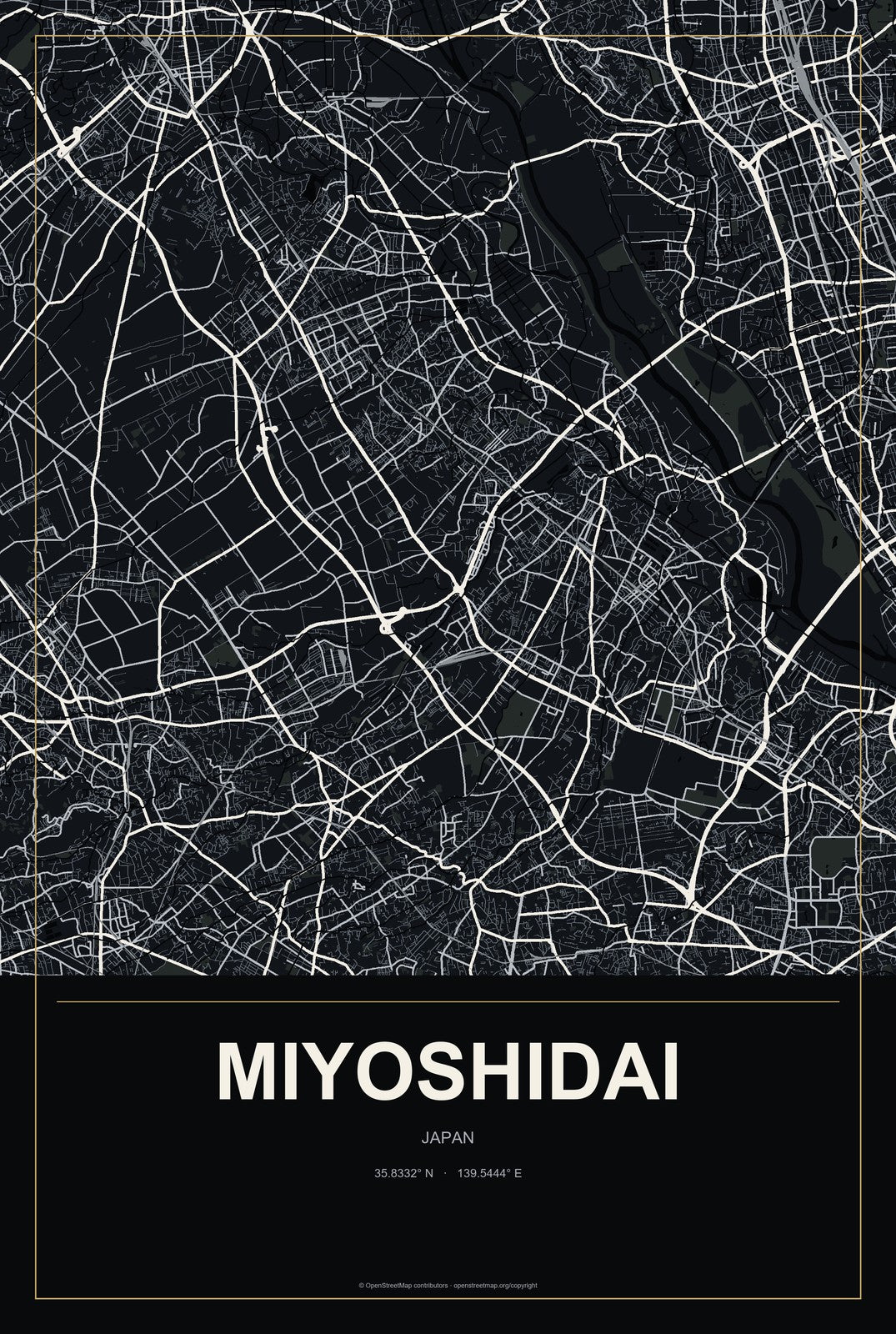 Miyoshidai, Japan City Map Aluminum Sign in Metropolitan Noir style