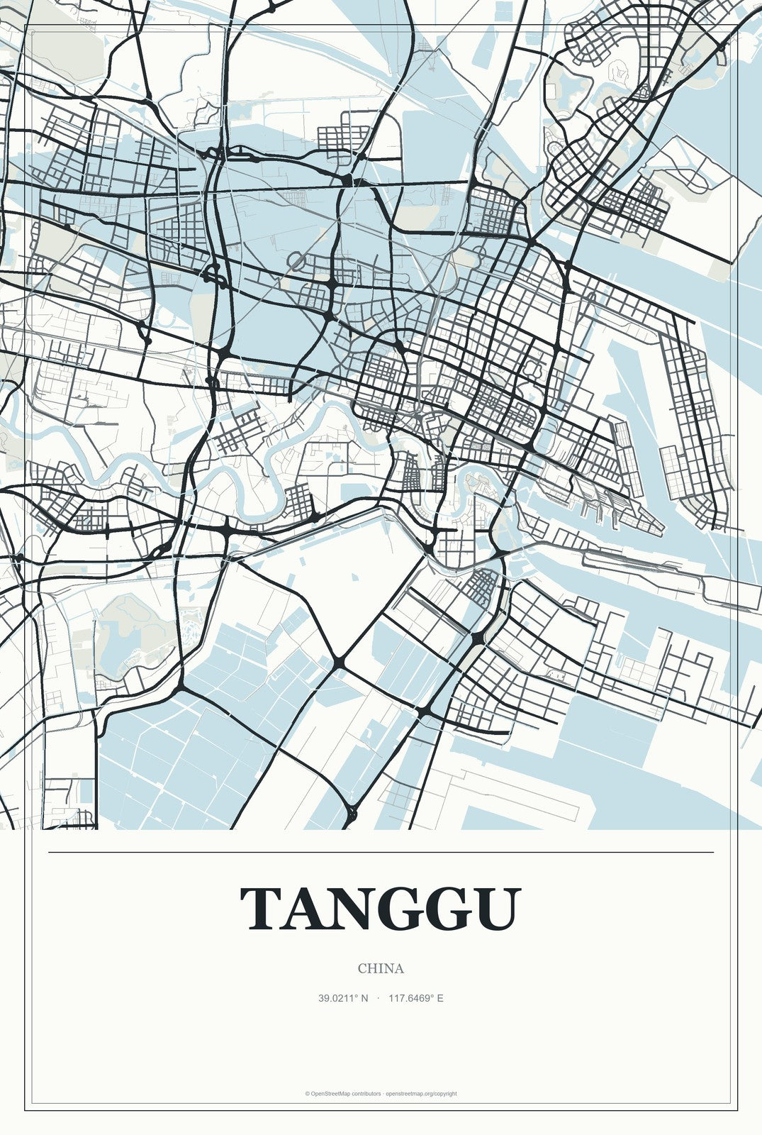 Tanggu, China City Map Aluminum Sign in Gallery Air style
