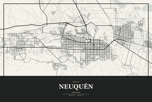 Neuquén, Argentina City Map Aluminum Sign in Museum Plaque style