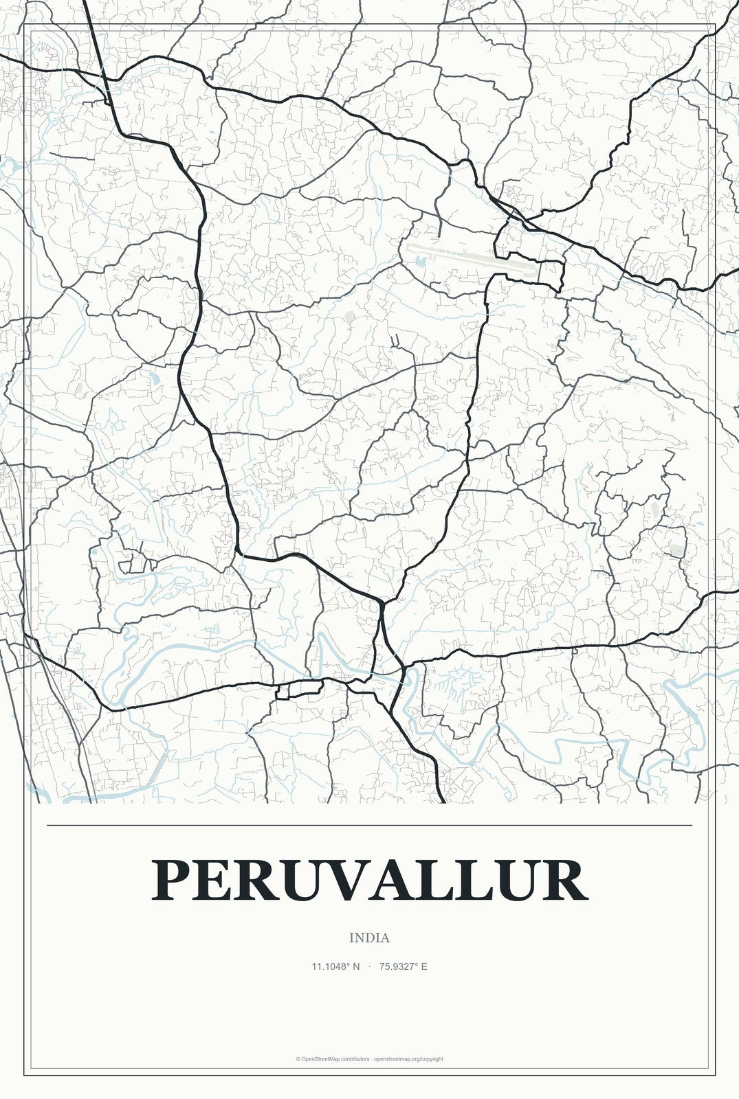 Peruvallur, India City Map Aluminum Sign in Gallery Air style