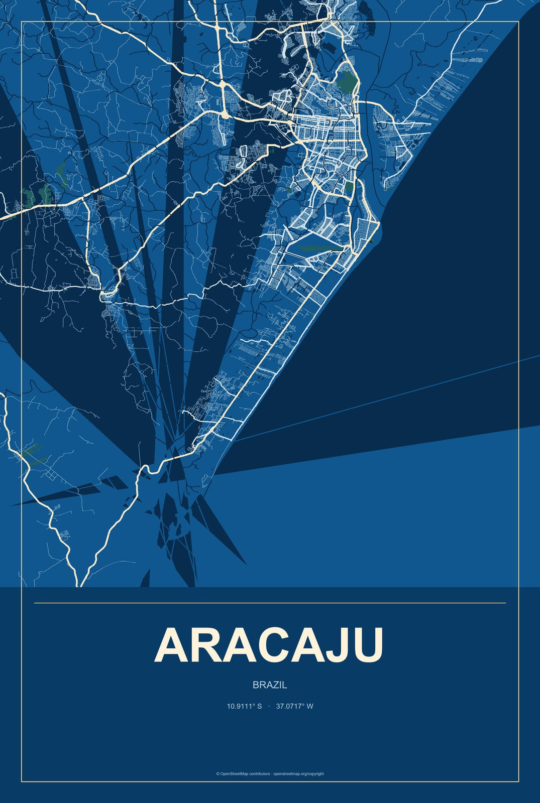 Aracaju, Brazil City Map Aluminum Sign in Harbor Cobalt style