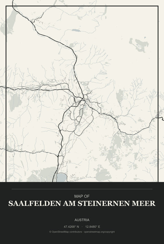 Saalfelden am Steinernen Meer, Austria City Map Aluminum Sign in Museum Plaque style