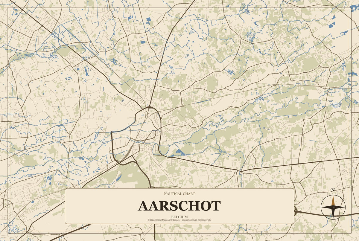 Aarschot, Belgium City Map Aluminum Sign in Heritage Nautical style