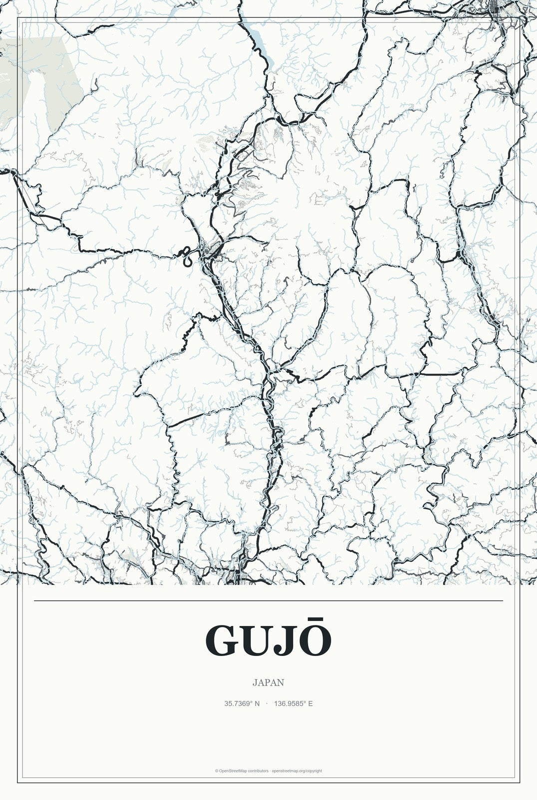 Gujō, Japan City Map Aluminum Sign in Gallery Air style