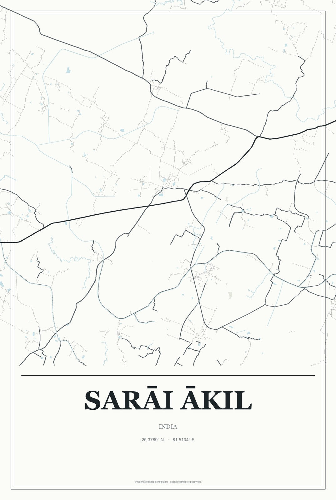 Sarāi Ākil, India City Map Aluminum Sign in Gallery Air style