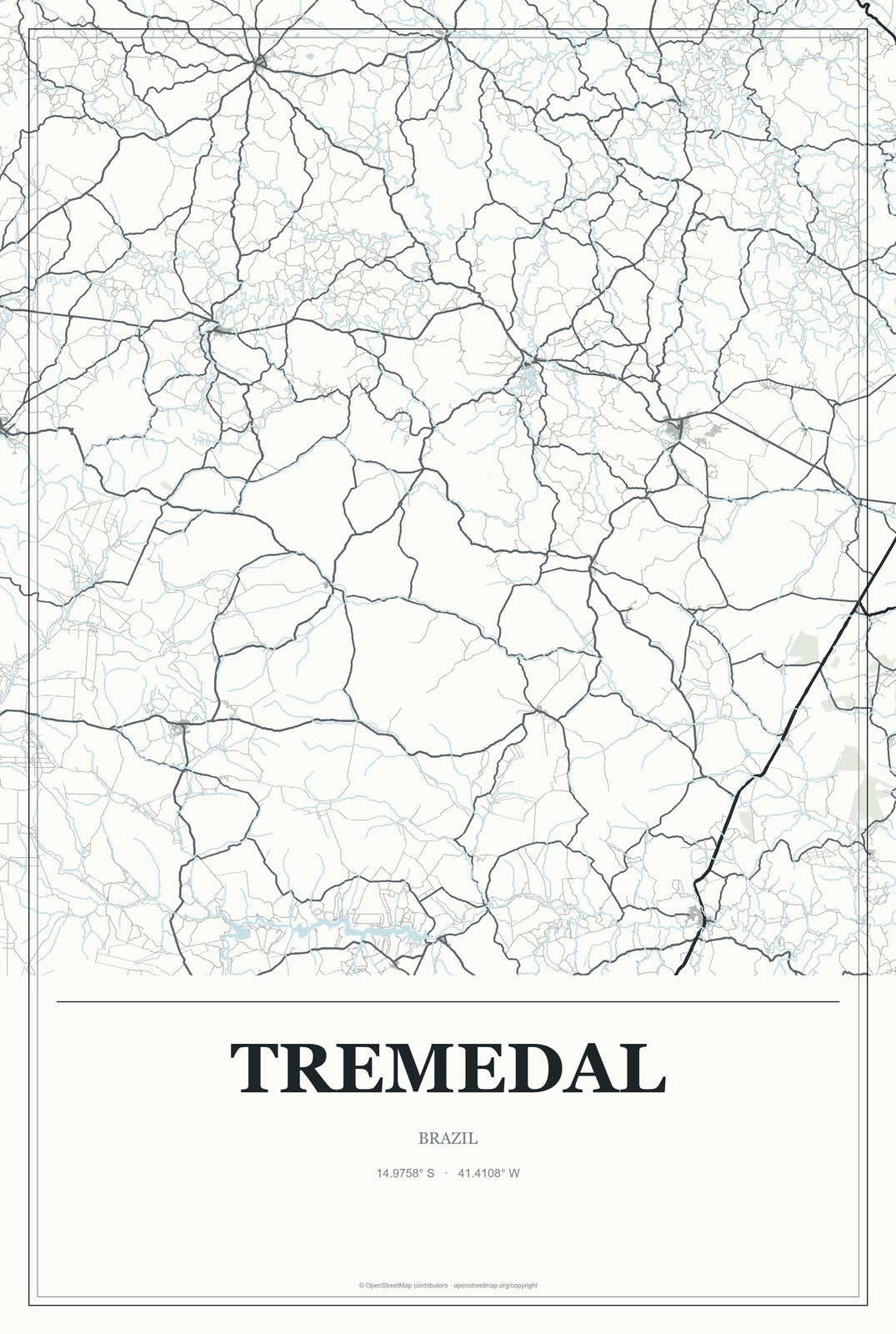 Tremedal, Brazil City Map Aluminum Sign in Gallery Air style