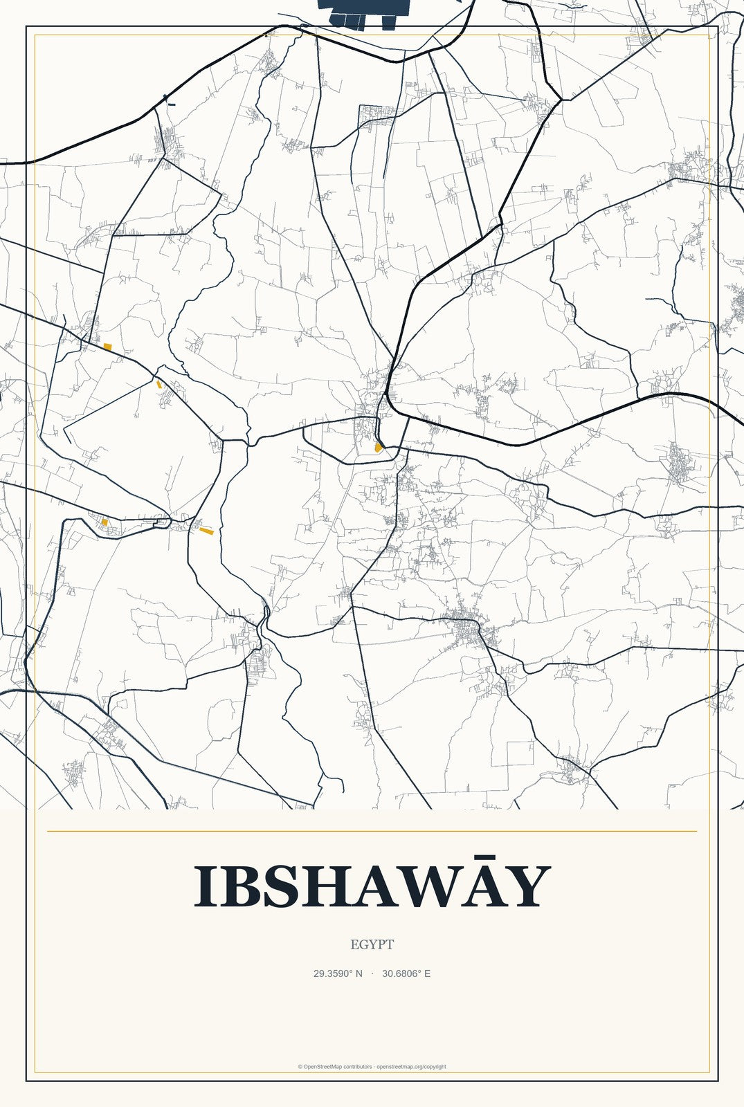Ibshawāy, Egypt City Map Aluminum Sign in Citrine Modern style