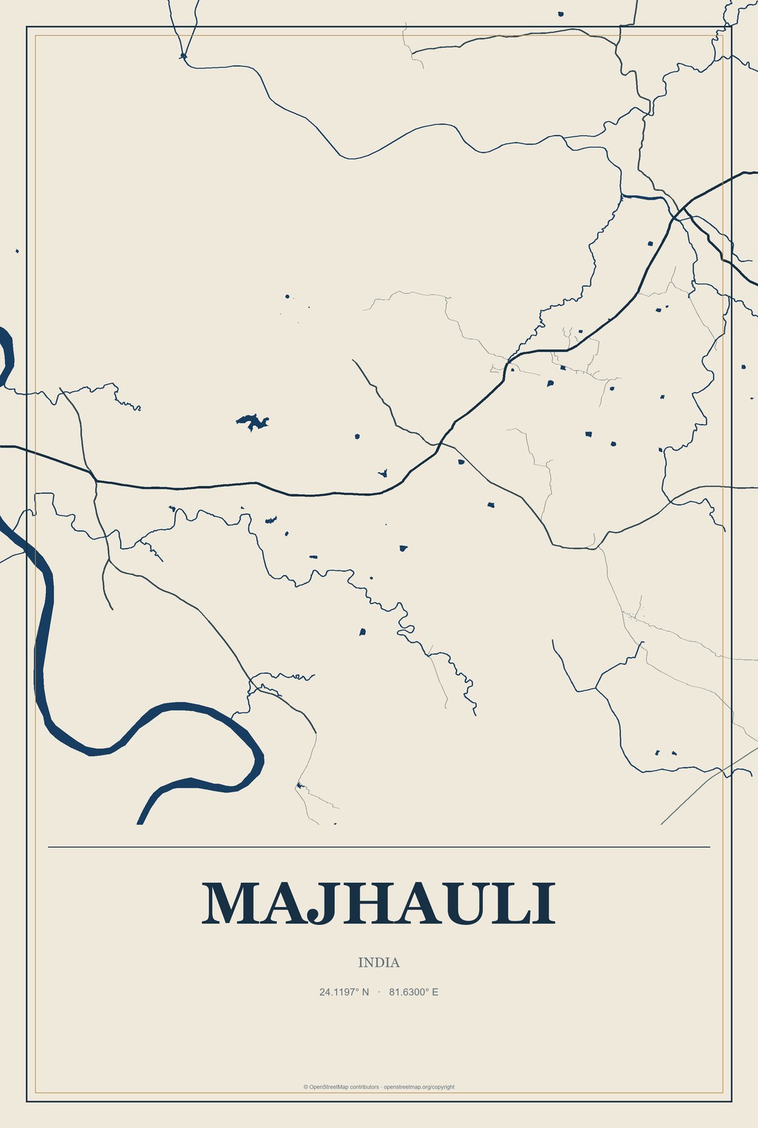 Majhauli, India City Map Aluminum Sign in Coastal Cutout style