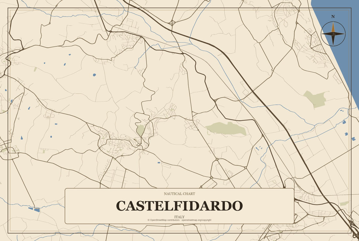 Castelfidardo, Italy City Map Aluminum Sign in Heritage Nautical style