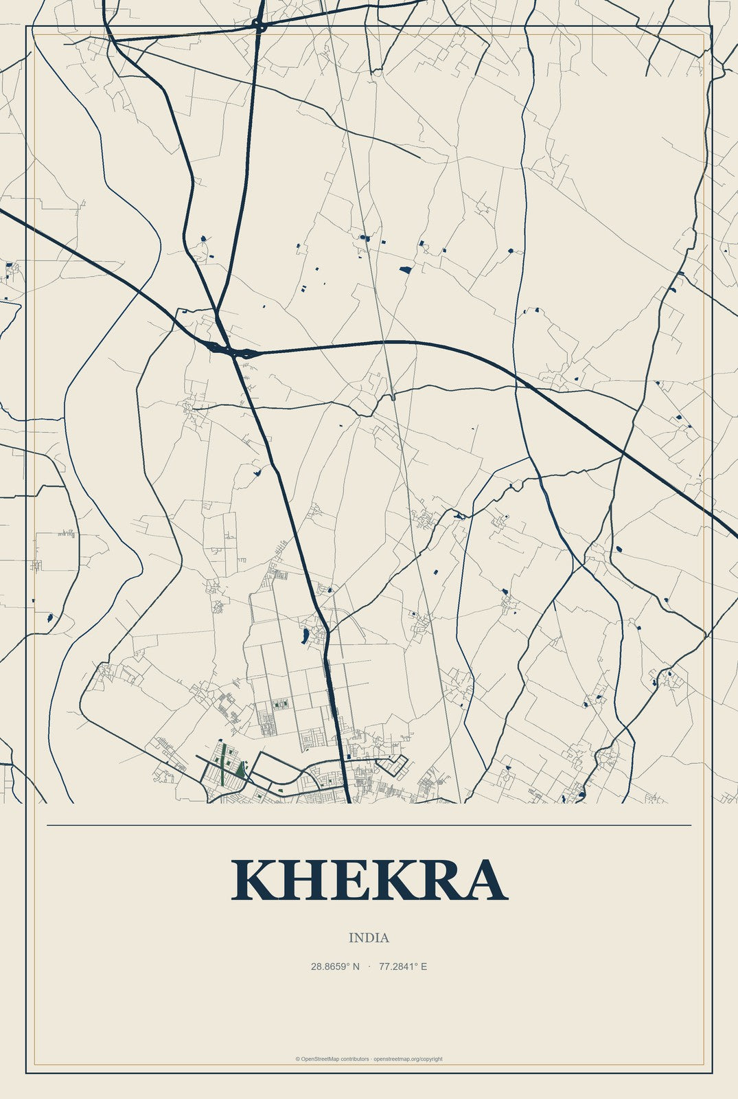 Khekra, India City Map Aluminum Sign in Coastal Cutout style