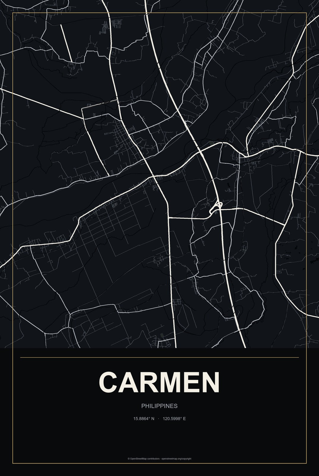 Carmen, Philippines City Map Aluminum Sign in Metropolitan Noir style