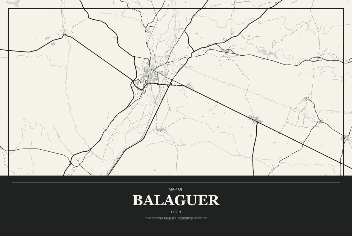 Balaguer, Spain City Map Aluminum Sign in Museum Plaque style