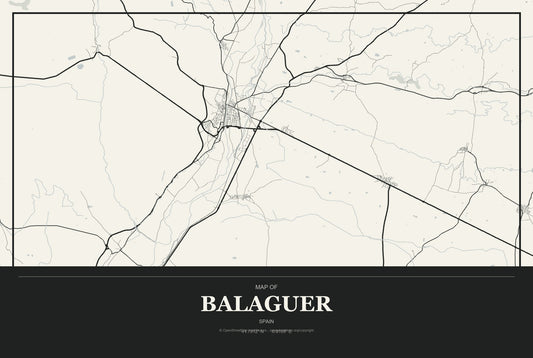 Balaguer, Spain City Map Aluminum Sign in Museum Plaque style