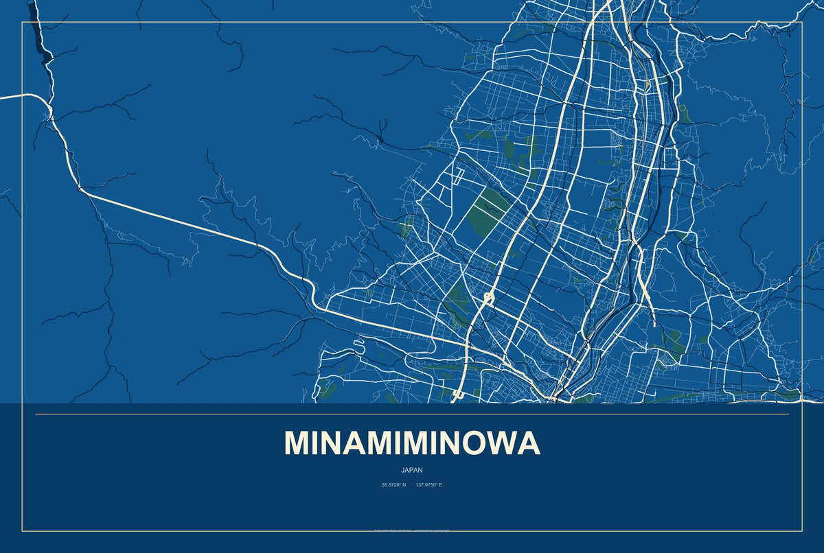Minamiminowa, Japan City Map Aluminum Sign in Harbor Cobalt style