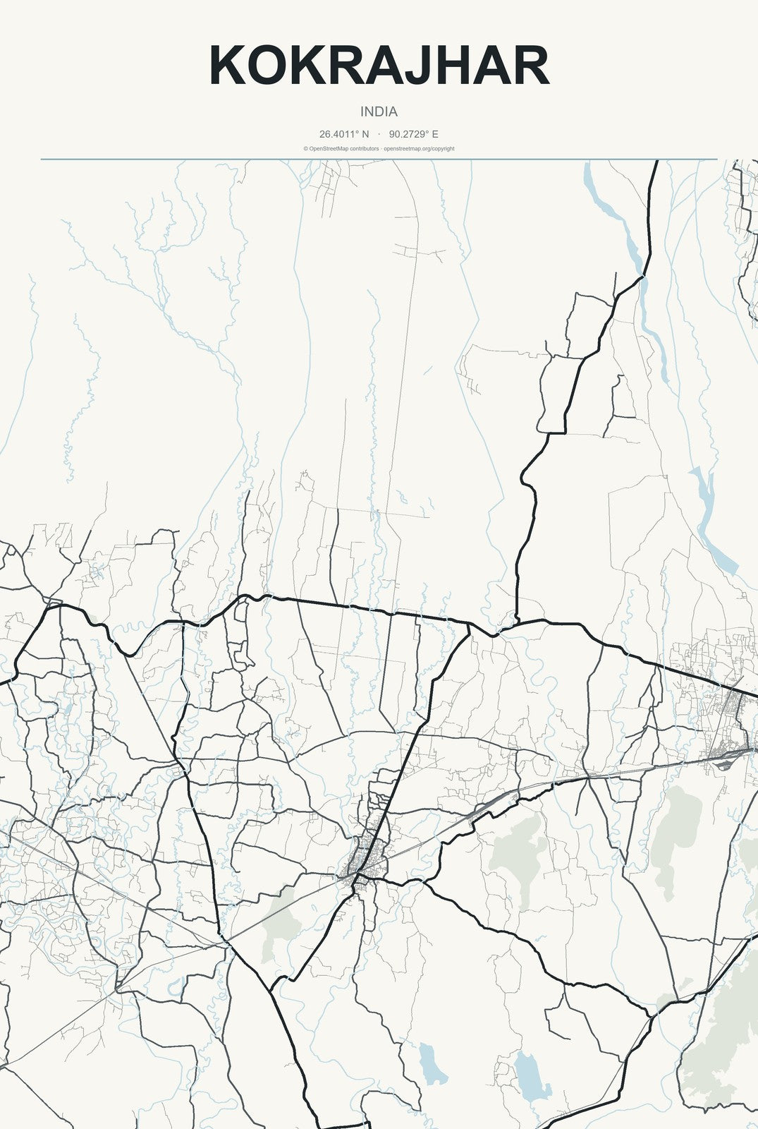 Kokrajhar, India City Map Aluminum Sign in Headline Atlas style