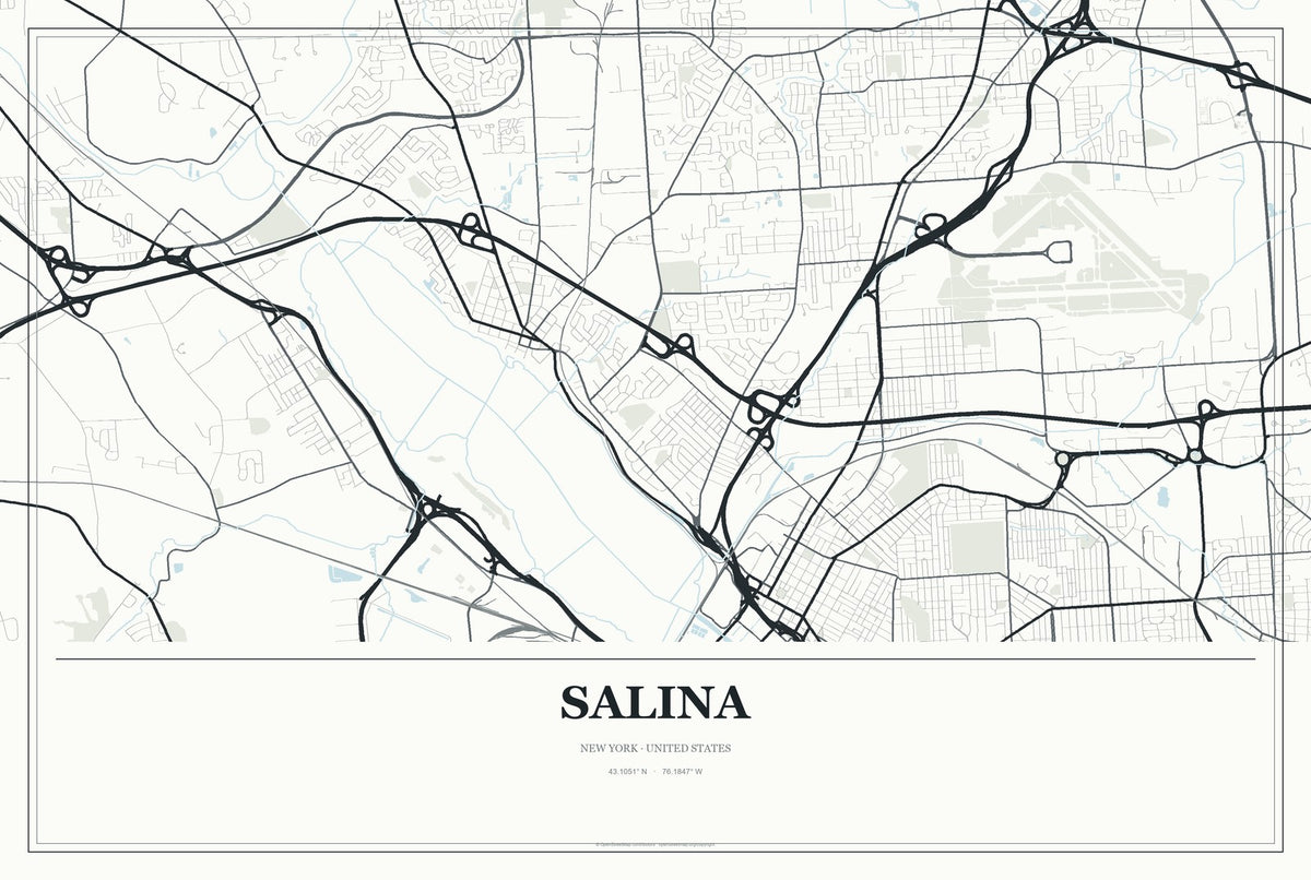 Salina, New York City Map Aluminum Sign in Gallery Air style