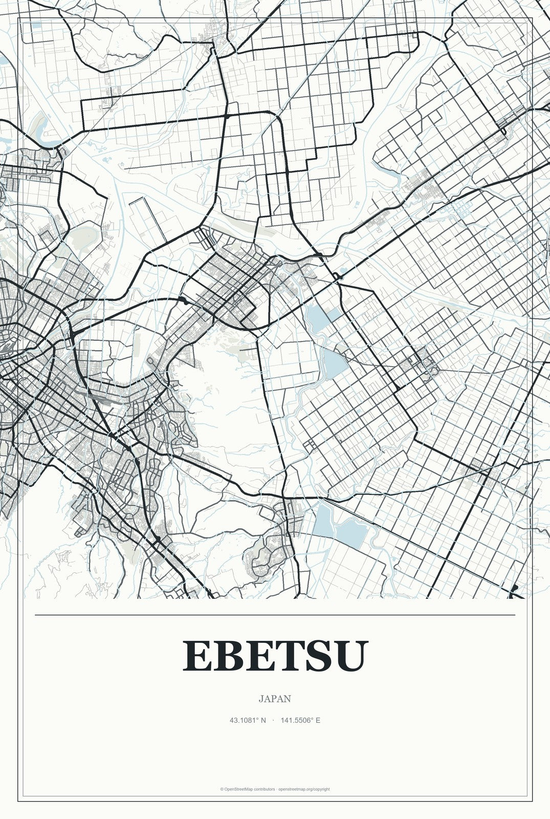 Ebetsu, Japan City Map Aluminum Sign in Gallery Air style