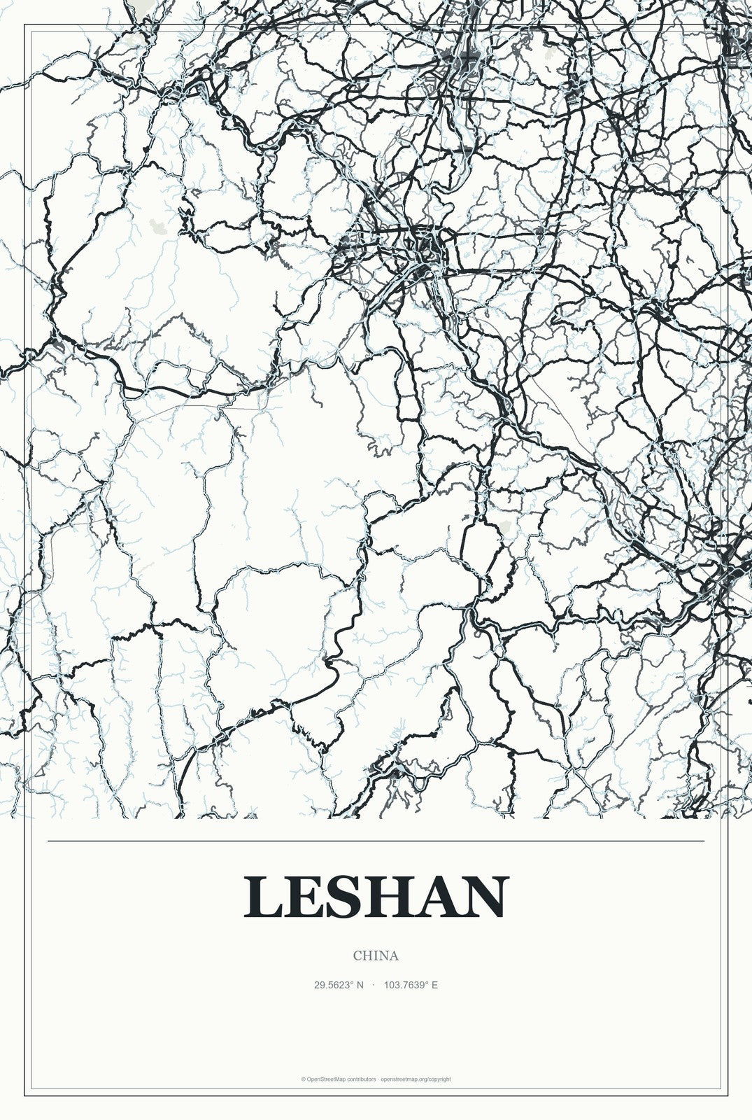 Leshan, China City Map Aluminum Sign in Gallery Air style