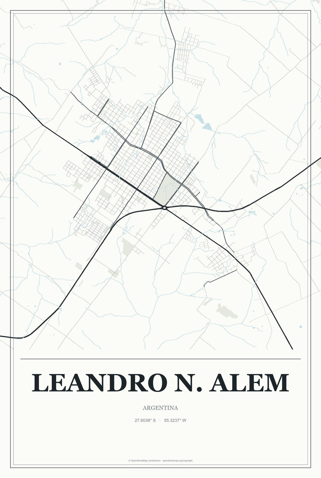 Leandro N. Alem, Argentina City Map Aluminum Sign in Gallery Air style