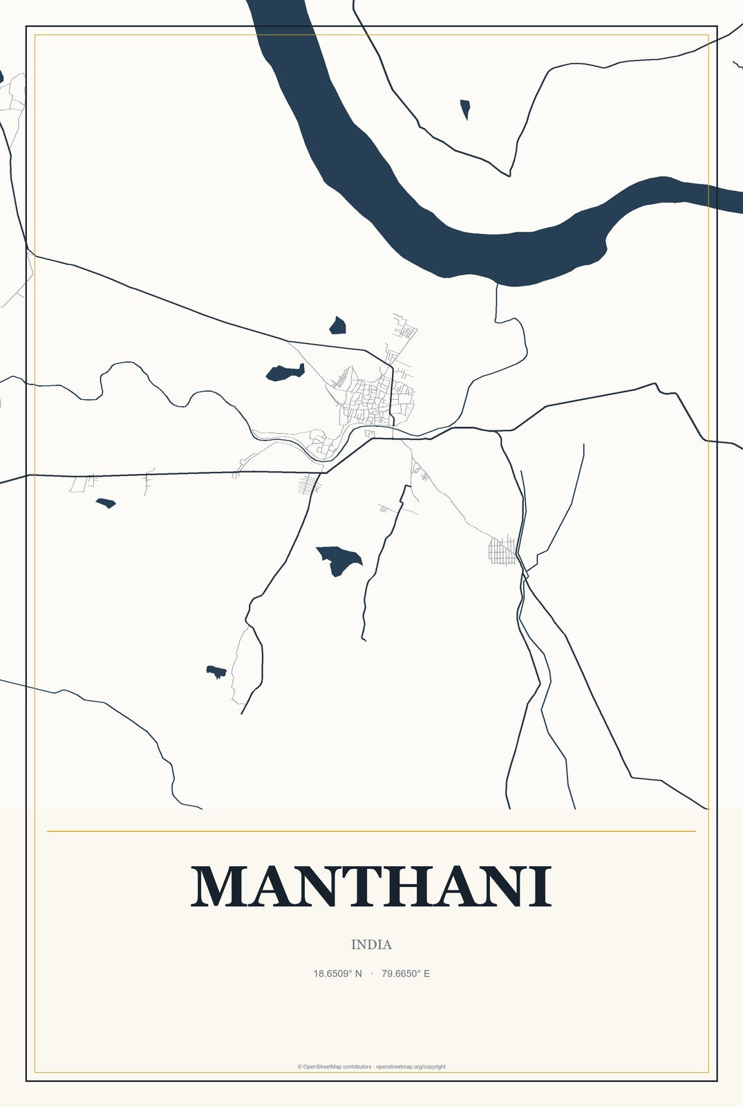 Manthani, India City Map Aluminum Sign in Citrine Modern style