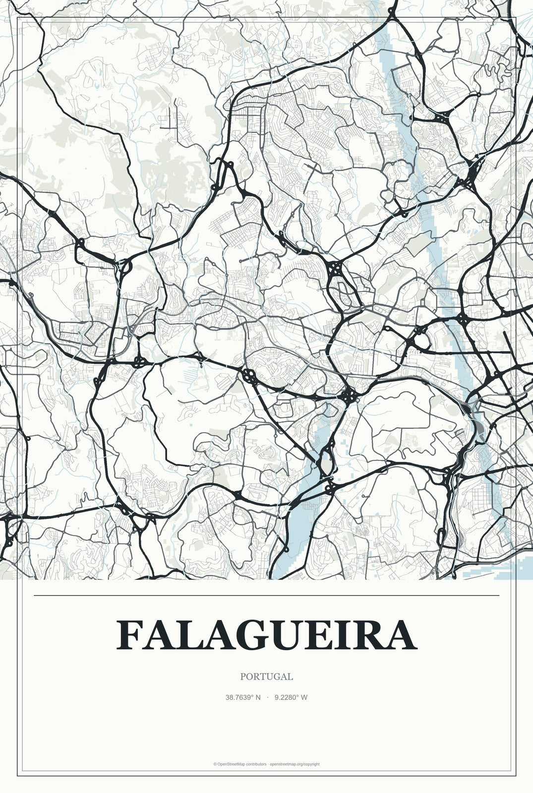 Falagueira, Portugal City Map Aluminum Sign in Gallery Air style