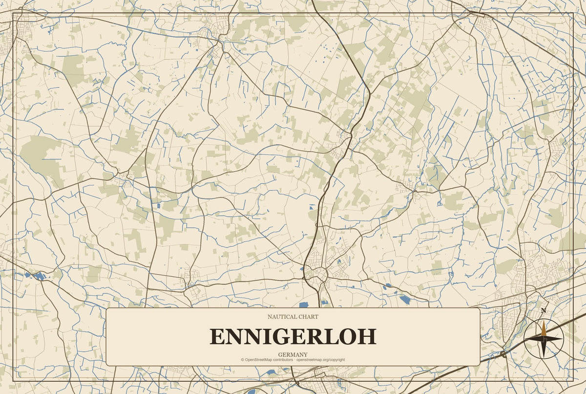 Ennigerloh, Germany City Map Aluminum Sign in Heritage Nautical style