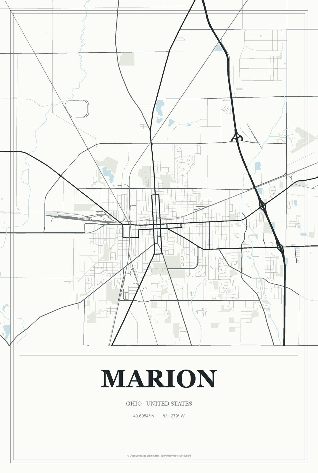 Marion, Ohio City Map Aluminum Sign in Gallery Air style
