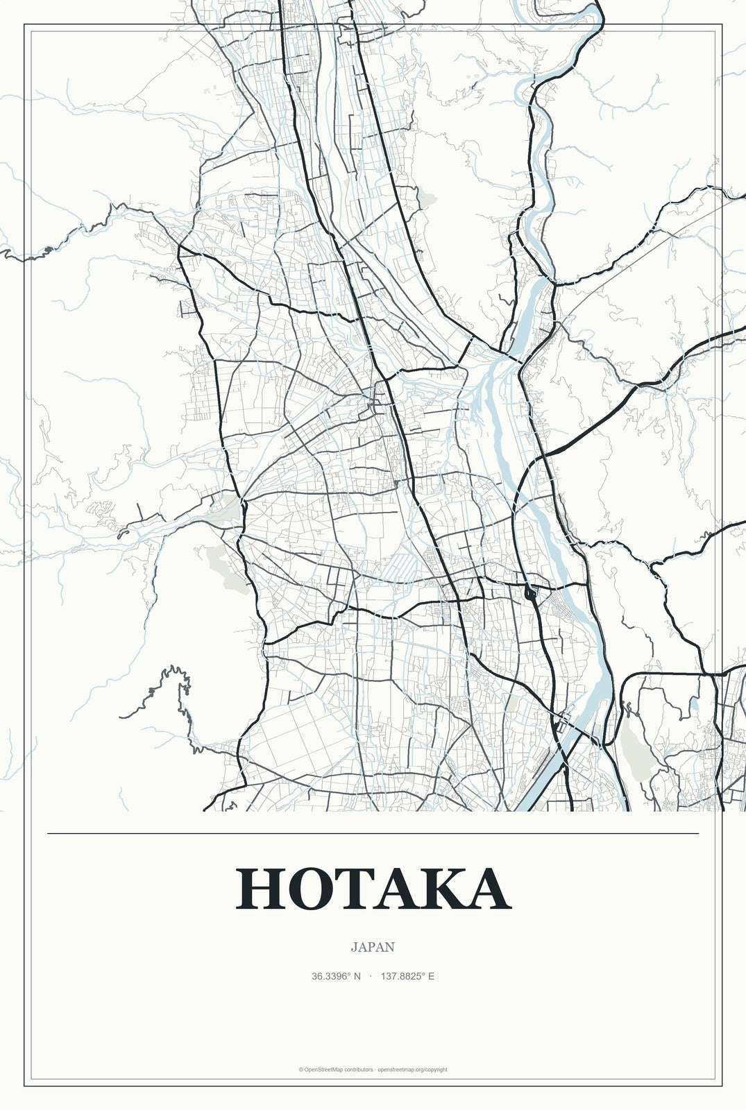 Hotaka, Japan City Map Aluminum Sign in Gallery Air style