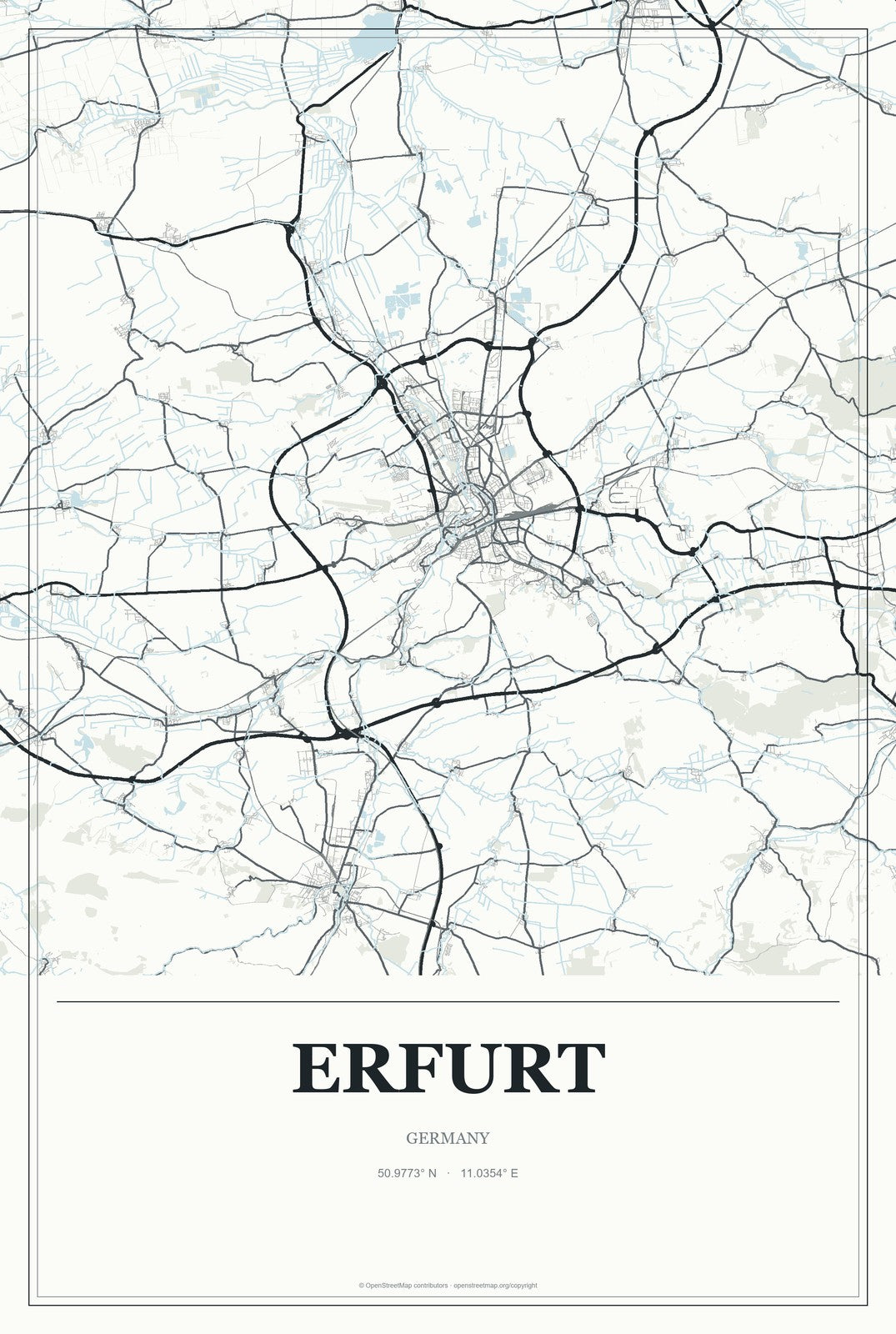 Erfurt, Germany City Map Aluminum Sign in Gallery Air style