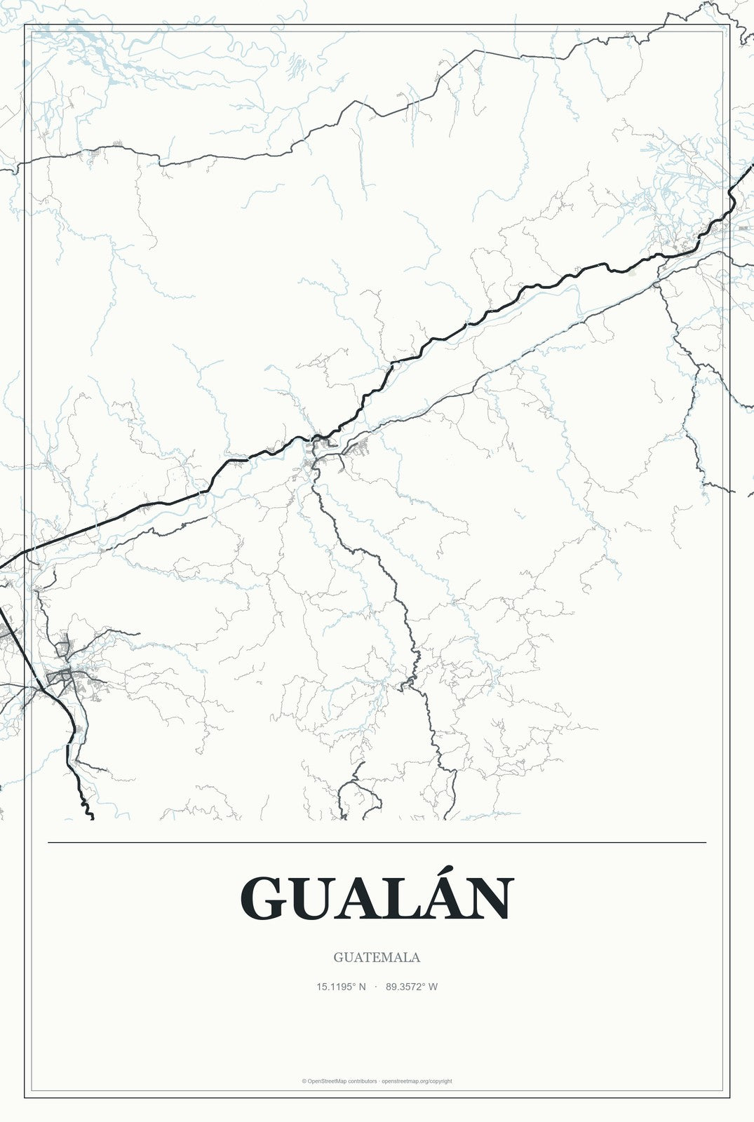 Gualán, Guatemala City Map Aluminum Sign in Gallery Air style
