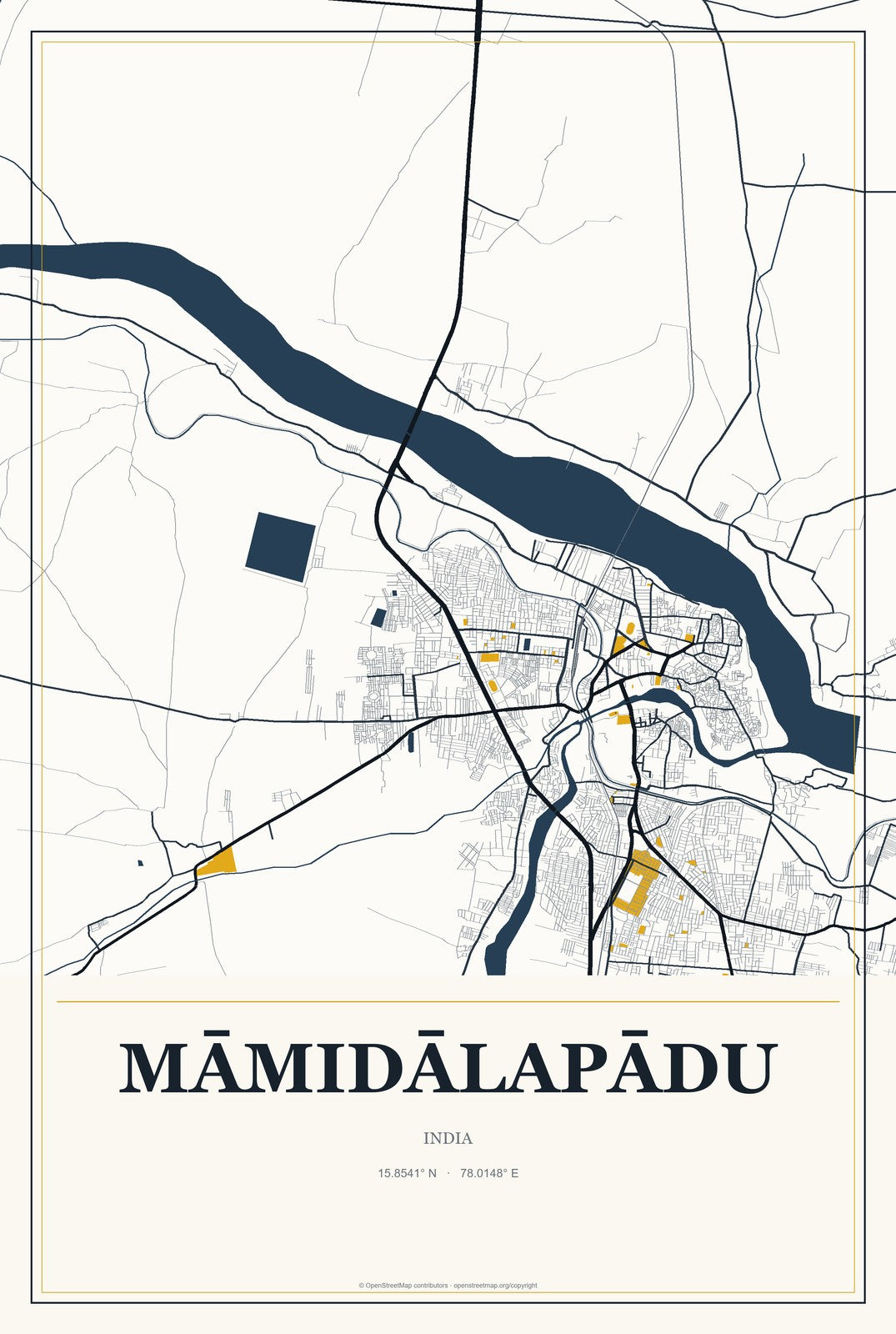 Māmidālapādu, India City Map Aluminum Sign in Citrine Modern style