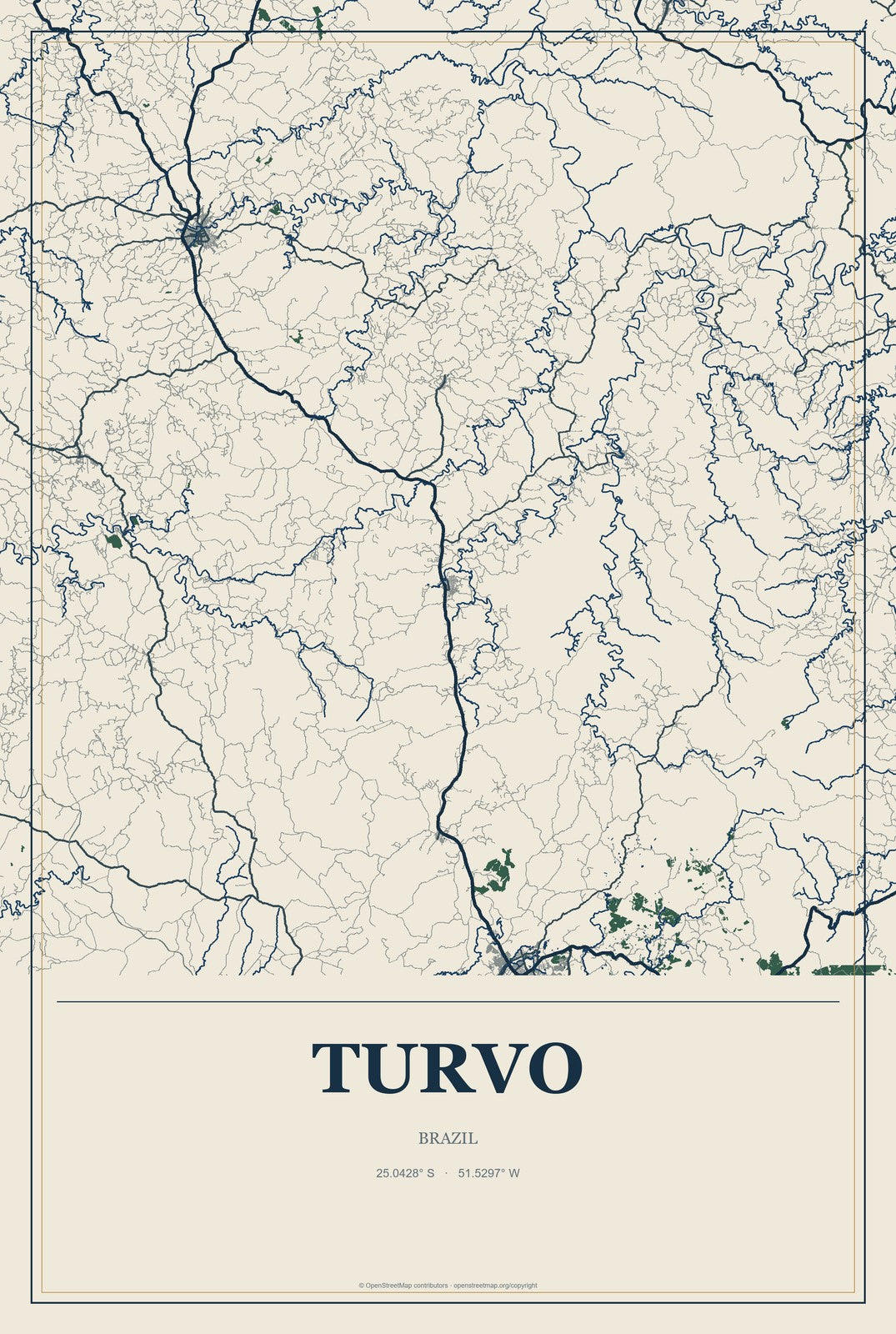 Turvo, Paraná, Brazil City Map Aluminum Sign in Coastal Cutout style