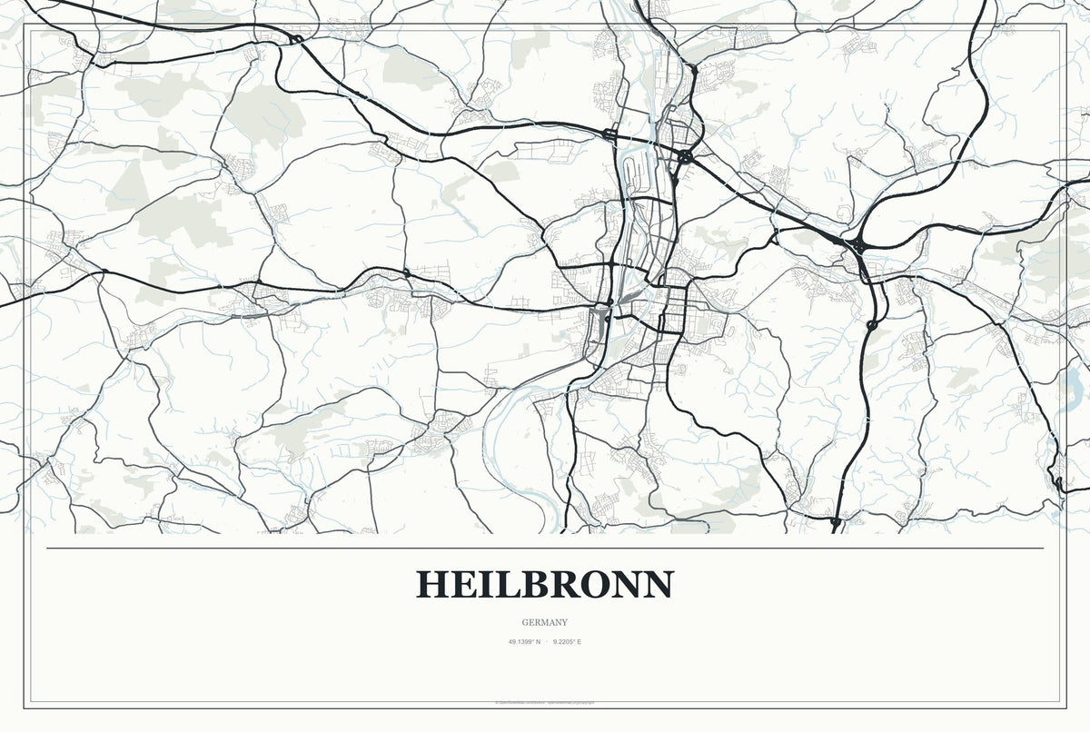 Heilbronn, Germany City Map Aluminum Sign in Gallery Air style