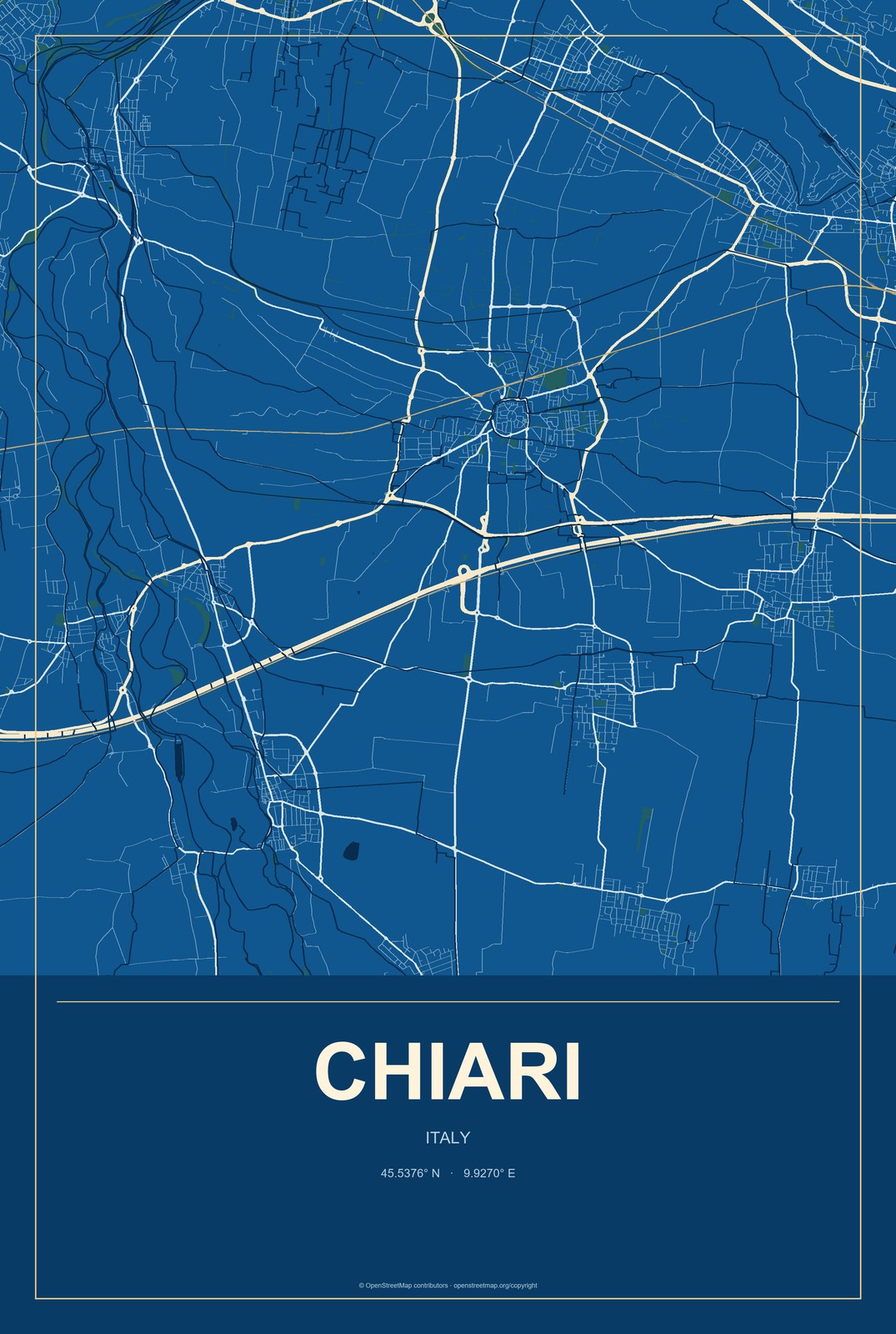 Chiari, Italy City Map Aluminum Sign in Harbor Cobalt style