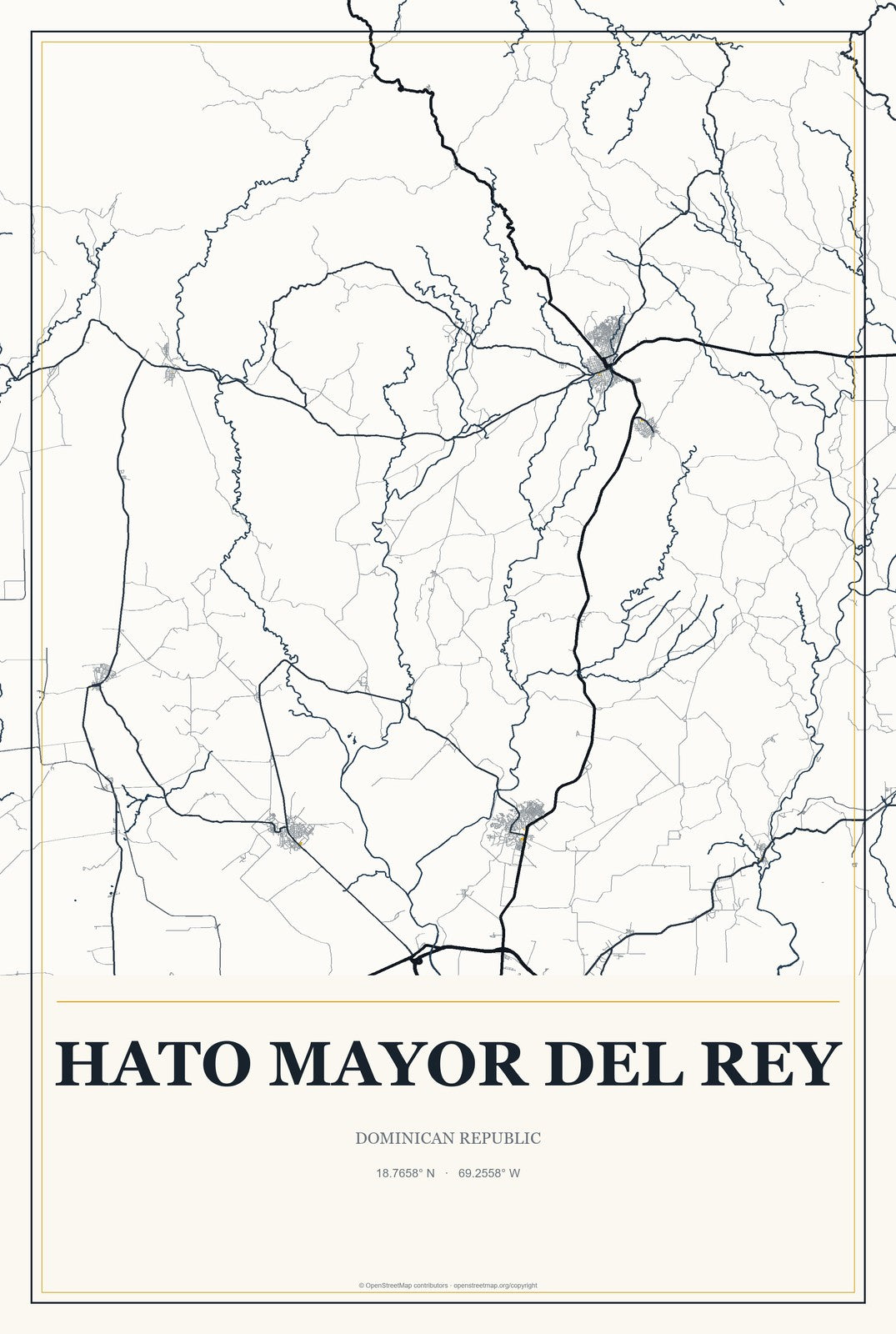 Hato Mayor del Rey, Dominican Republic City Map Aluminum Sign in Citrine Modern style
