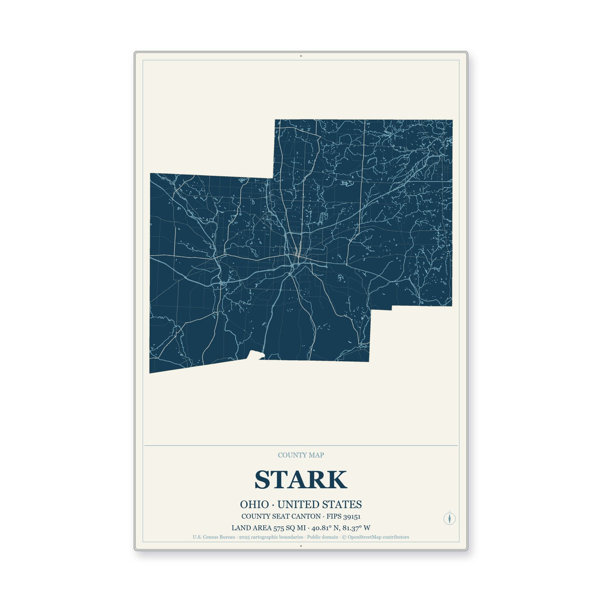 Stark County, Ohio Map Aluminum Sign in Coastal Cutout style