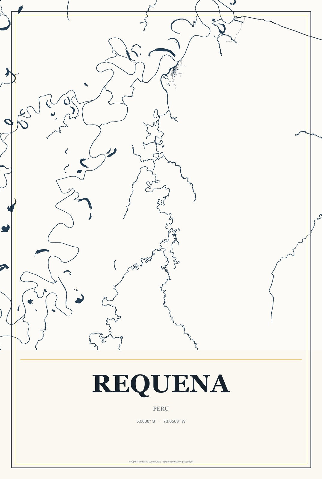 Requena, Peru City Map Aluminum Sign in Citrine Modern style