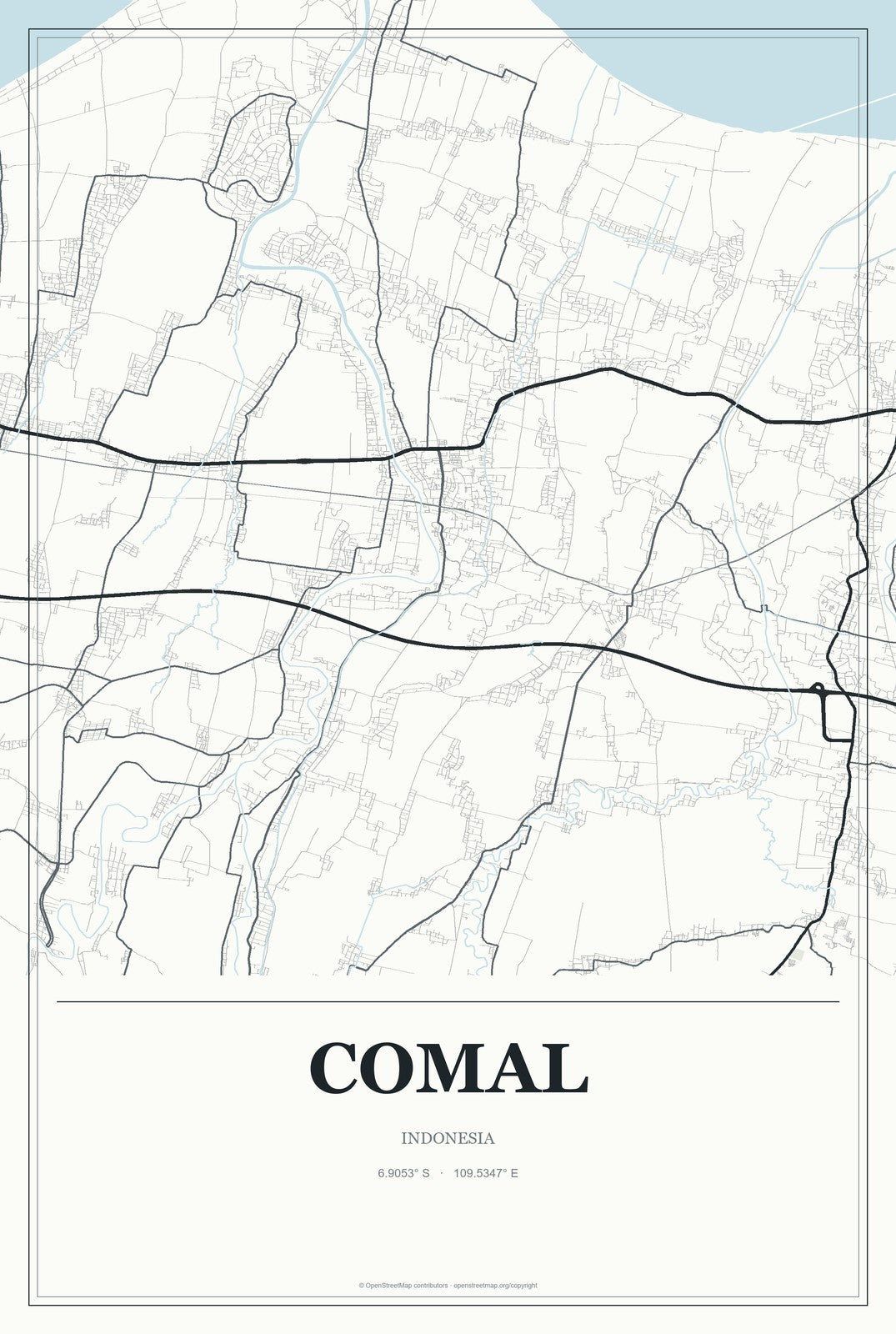 Comal, Indonesia City Map Aluminum Sign in Gallery Air style