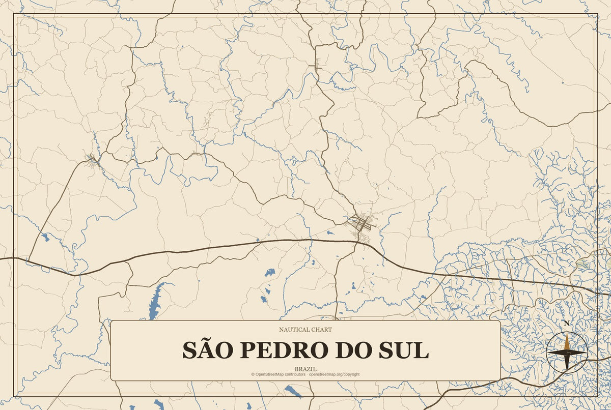 São Pedro do Sul, Brazil City Map Aluminum Sign in Heritage Nautical style