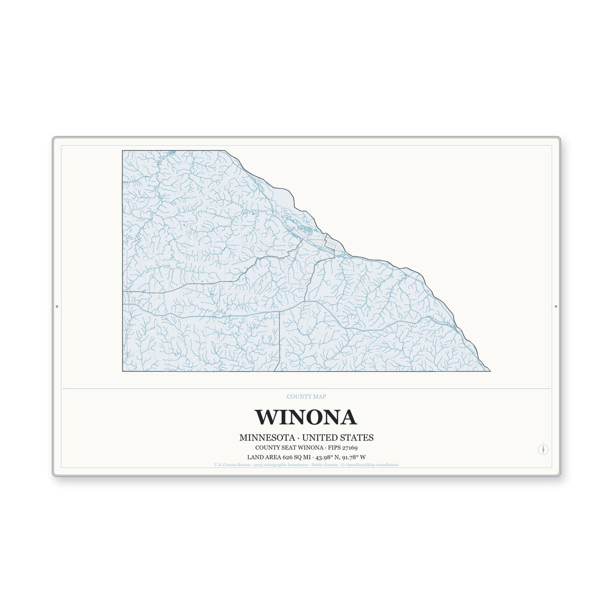 Winona County, Minnesota Map Aluminum Sign in Gallery Air style